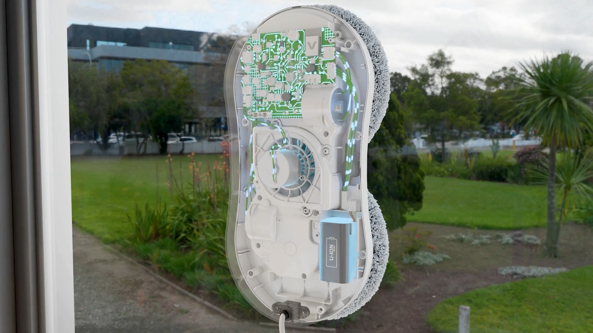 Rendu 3D montrant les composants internes d'un produit